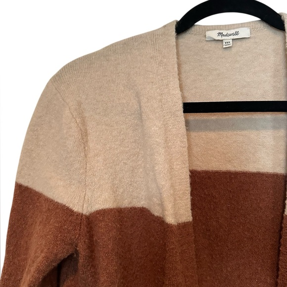 MADEWELL tan/brown/gold gray color block open front cardigan sweater size XXS - Picture 3 of 3